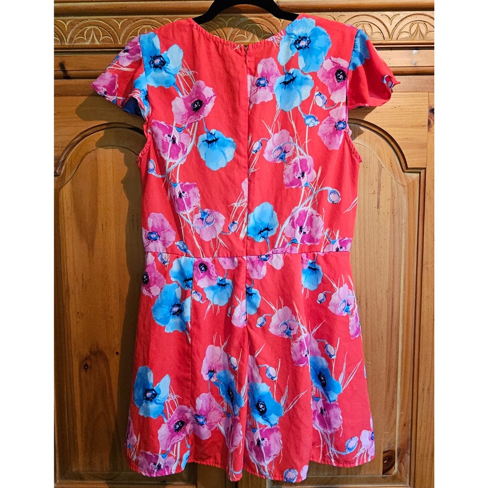 Davi & Dani Red Floral Flutter Sleeve V-Neck Romper Size Large - Picture 2 of 8